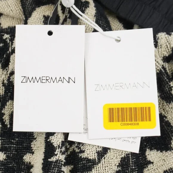 Zimmermann Rhiannon Cotton Terry Mini Dress in Black/Cream Size US 8 (NWT) - Picture 9 of 12